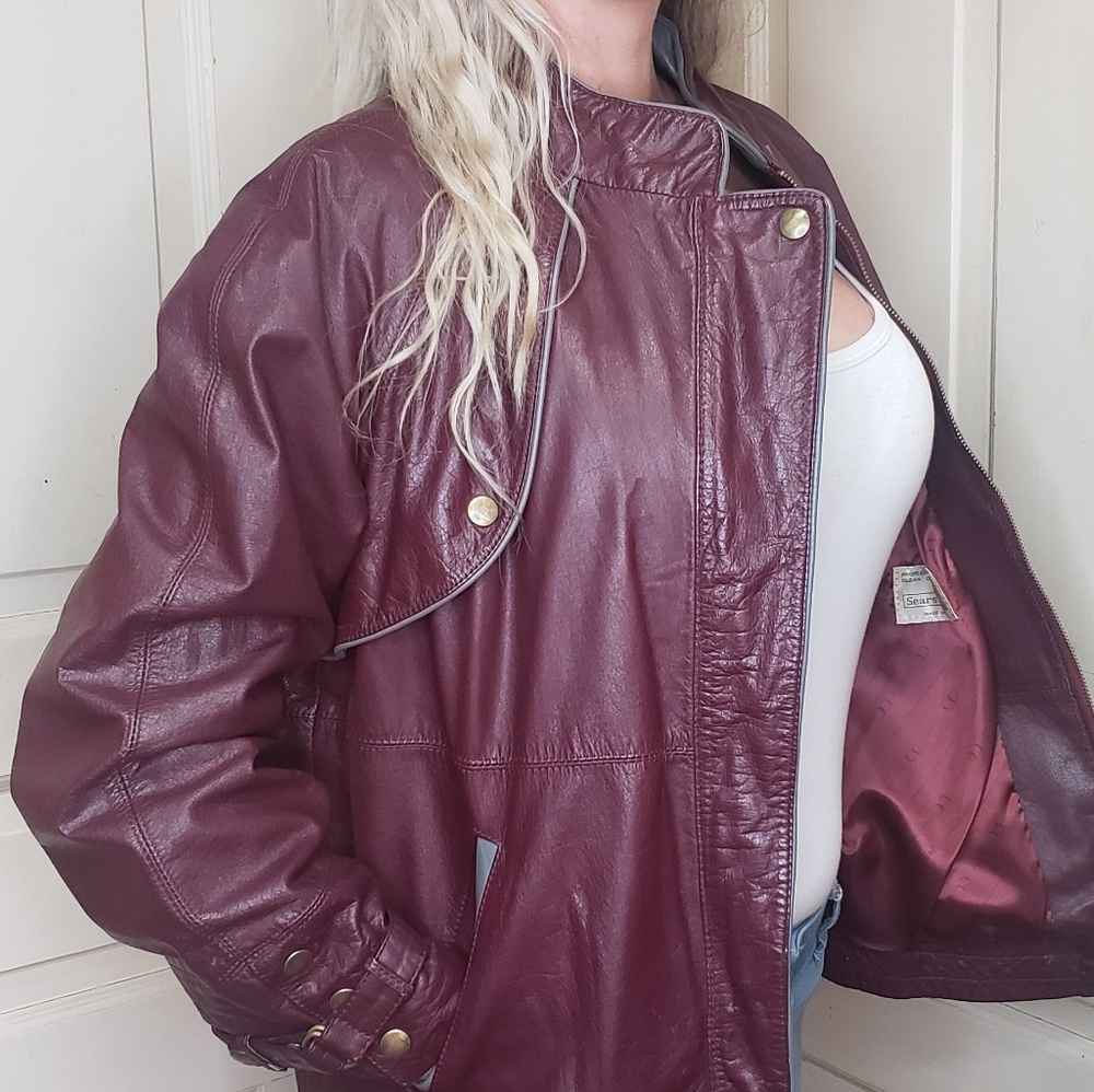 Vintage Maroon Leather Jacket